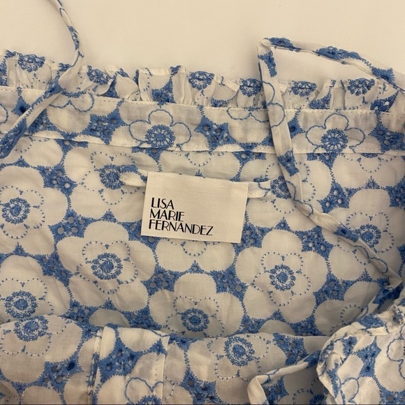 Lisa Marie Fernandez || Cornflower + Cream Ruffle Slip Dress Poppy Eyelet Size 3 - Picture 5 of 10